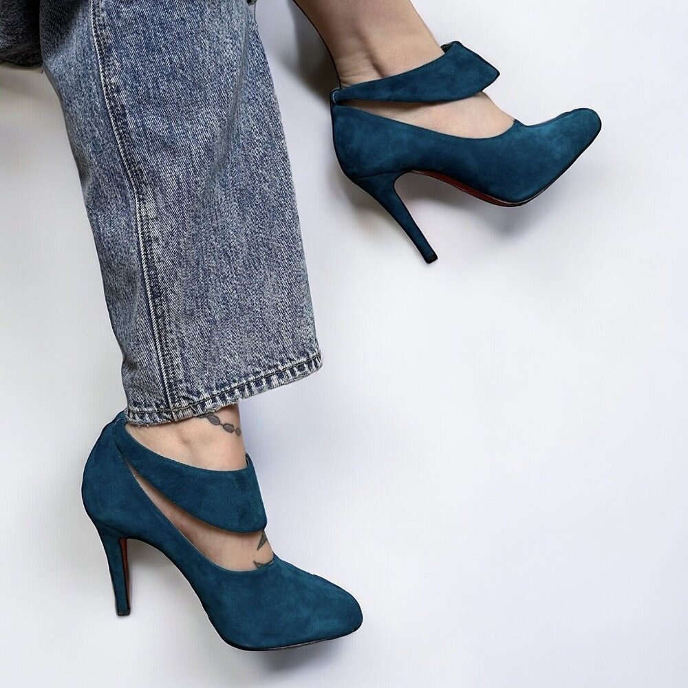 Christian Louboutin Teal Suede Ankle Strap Booties